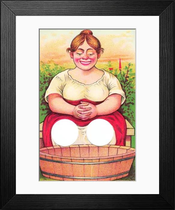 Framed Print : Young woman with wooden tub on a German postcard Framed Print : Young woman with wooden tub on a German postcard