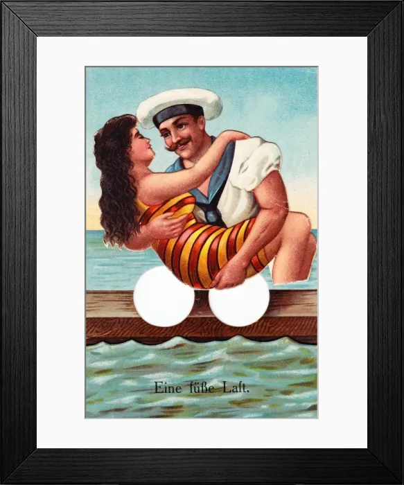 Framed Print : Young woman and sailor on a German postcard Framed Print : Young woman and sailor on a German postcard