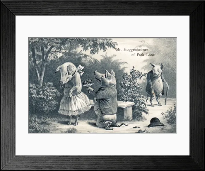 Framed Print : Pig proposal on a Valentine postcard Framed Print : Pig proposal on a Valentine postcard