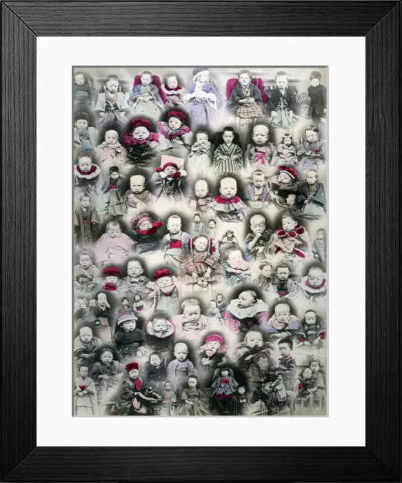 Framed Print : Composite image of babies and children, Japan, circa 1890 Framed Print : Composite image of babies and children, Japan, circa 1890
