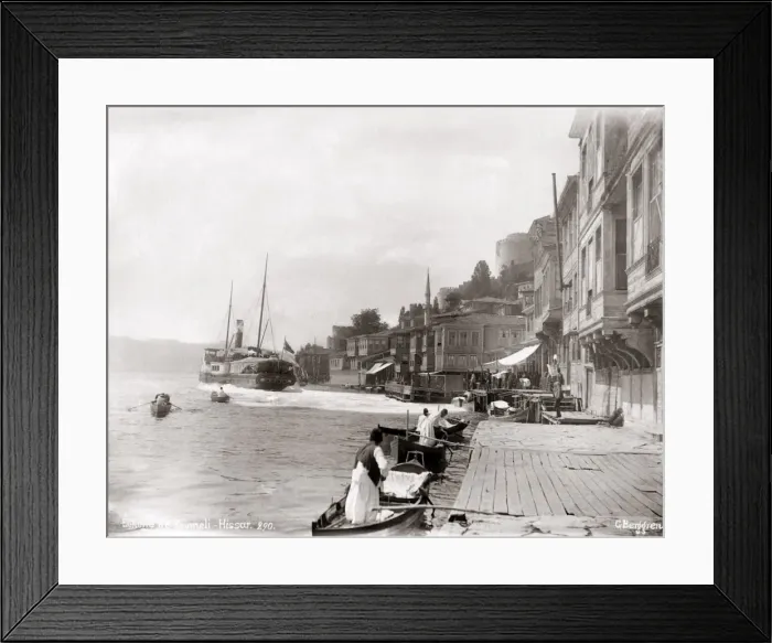 Framed Print : Waterfront and boats at Rumelihisari, Turkey, circa 1890 Framed Print : Waterfront and boats at Rumelihisari, Turkey, circa 1890