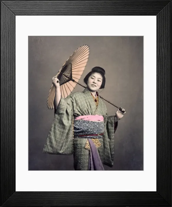 Framed Print : Woman with a parasol, Japan, circa 1880s Framed Print : Woman with a parasol, Japan, circa 1880s