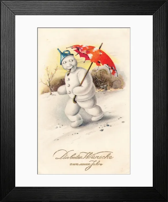 Framed Print : Snowman on a German New Year postcard Framed Print : Snowman on a German New Year postcard
