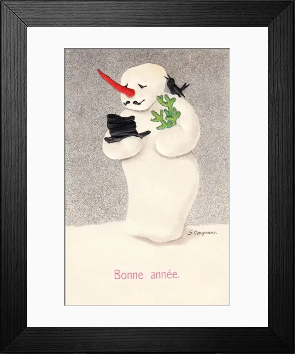 Framed Print : Snowman on a French New Year postcard Framed Print : Snowman on a French New Year postcard