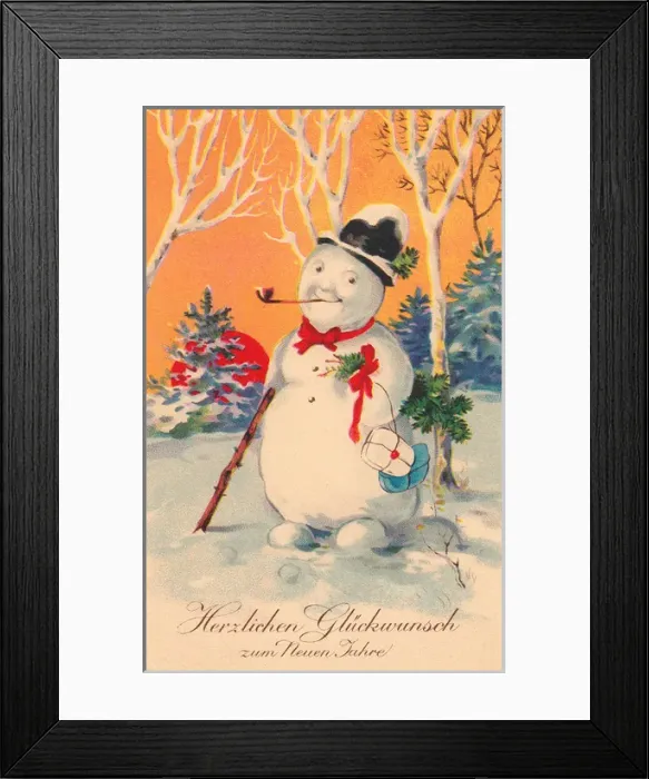 Framed Print : Snowman on a German New Year postcard Framed Print : Snowman on a German New Year postcard