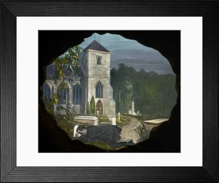 Framed Print : Nursery Rhymes - young man at Mothers Grave Framed Print : Nursery Rhymes - young man at Mothers Grave