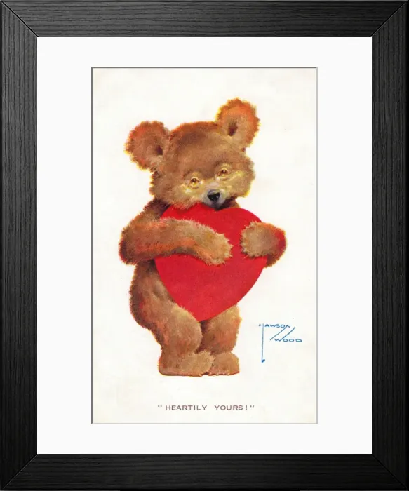 Framed Print : Teddy bear with a large red heart on a Valentine postcard Framed Print : Teddy bear with a large red heart on a Valentine postcard