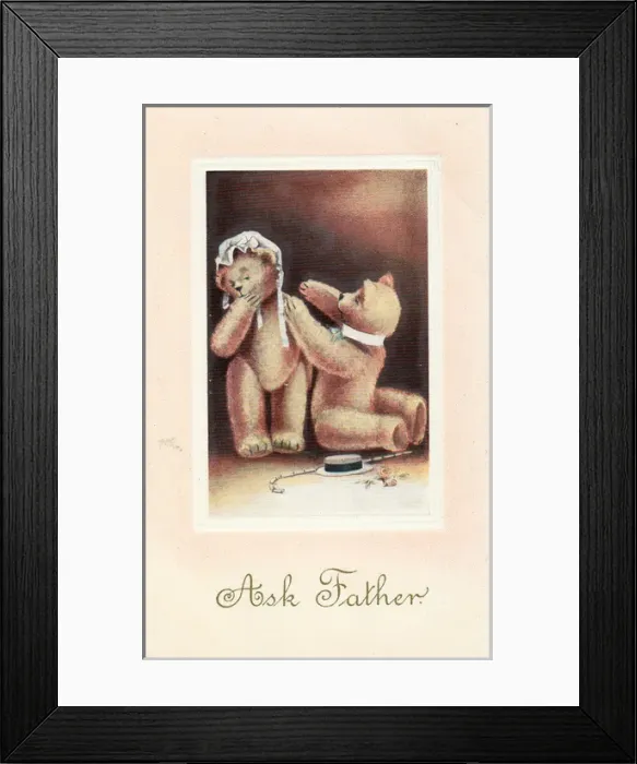 Framed Print : Teddy bear proposal on a postcard Framed Print : Teddy bear proposal on a postcard
