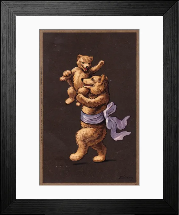 Framed Print : Teddy bear mother and child on a postcard Framed Print : Teddy bear mother and child on a postcard