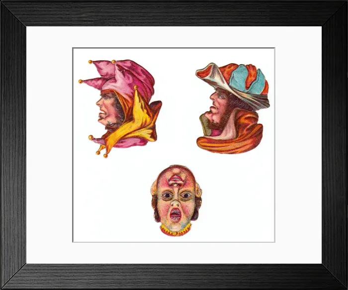 Framed Print : Reversible heads on three Victorian scraps Framed Print : Reversible heads on three Victorian scraps