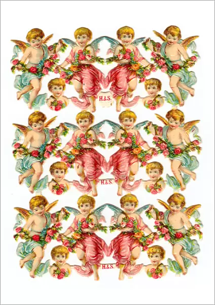 Angels and flowers on a sheet of Victorian scraps