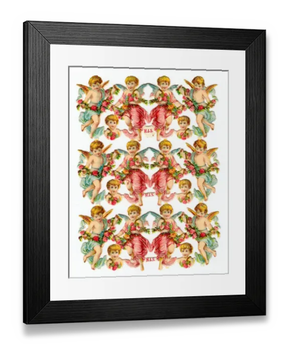 Framed Print : Angels and flowers on a sheet of Victorian scraps Framed Print : Angels and flowers on a sheet of Victorian scraps