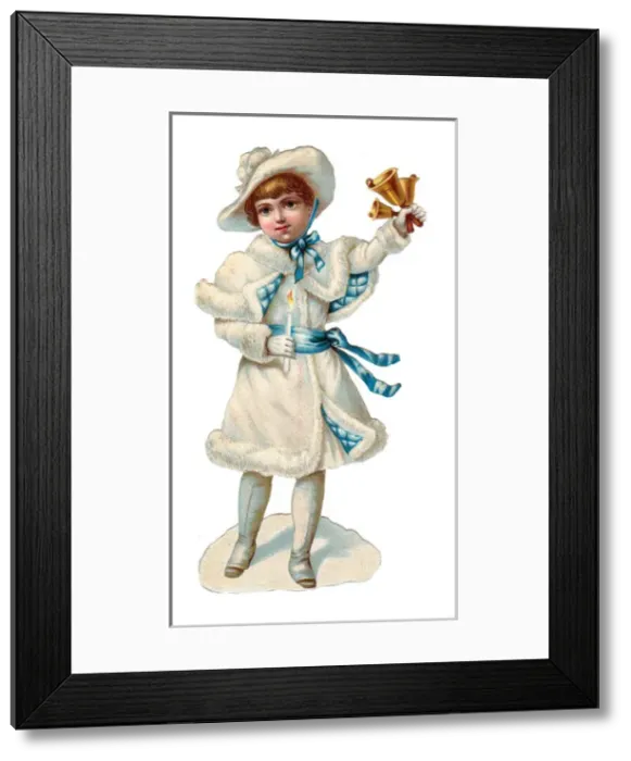 Framed Print : Girl ringing bells on a Victorian Christmas scrap Framed Print : Girl ringing bells on a Victorian Christmas scrap