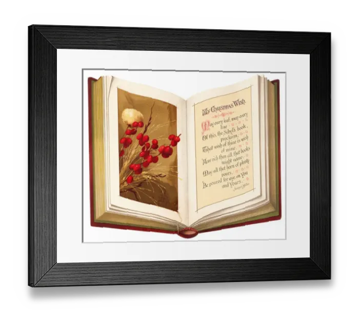 Framed Print : Book with greeting on a Victorian Christmas scrap Framed Print : Book with greeting on a Victorian Christmas scrap