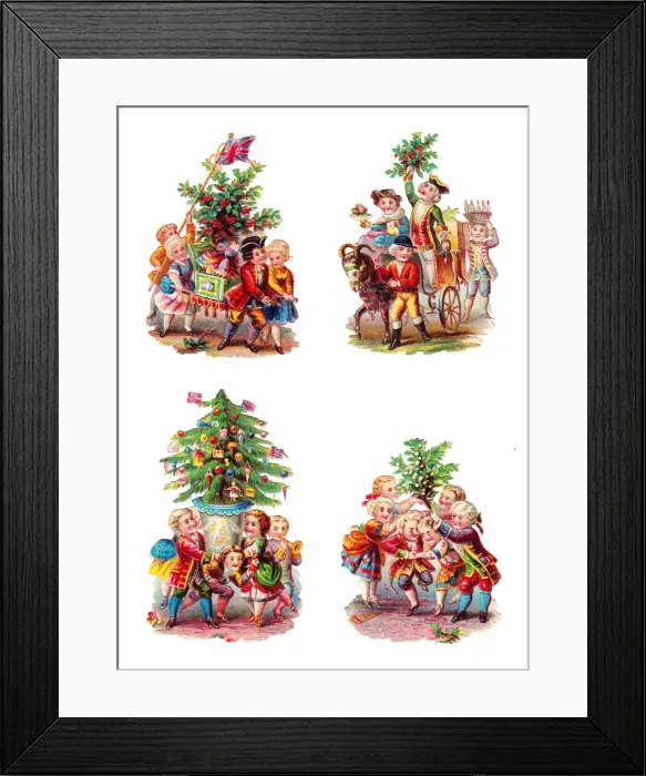 Framed Print : Christmas scenes on four Victorian scraps Framed Print : Christmas scenes on four Victorian scraps