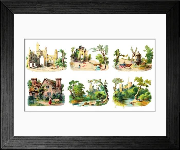 Framed Print : Famous buildings on six Victorian scraps Framed Print : Famous buildings on six Victorian scraps