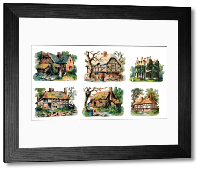 Framed Print : Various buildings on six Victorian scraps Framed Print : Various buildings on six Victorian scraps