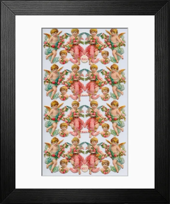 Framed Print : Angels and flowers on a sheet of Victorian scraps Framed Print : Angels and flowers on a sheet of Victorian scraps