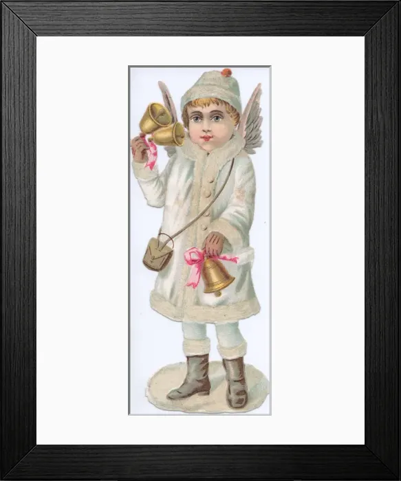Framed Print : Angel with bells on a Victorian Christmas scrap Framed Print : Angel with bells on a Victorian Christmas scrap