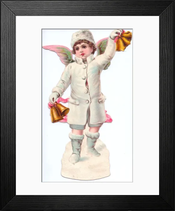 Framed Print : Angel with bells on a Victorian Christmas scrap Framed Print : Angel with bells on a Victorian Christmas scrap