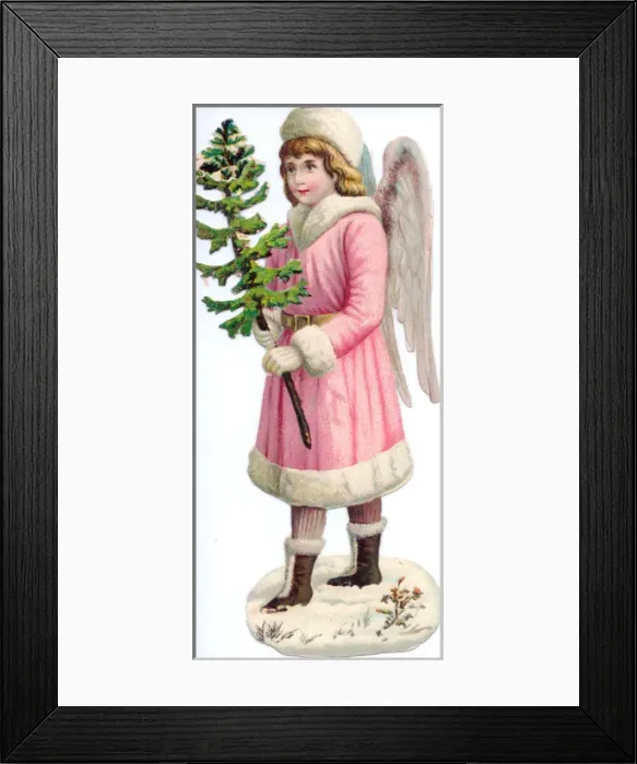 Framed Print : Angel with tree on a Victorian Christmas scrap Framed Print : Angel with tree on a Victorian Christmas scrap
