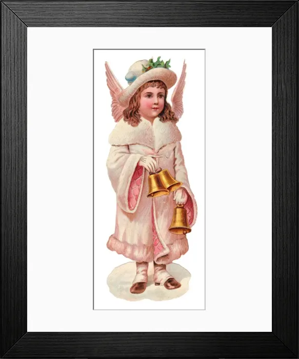 Framed Print : Angel with bells on a Victorian Christmas scrap