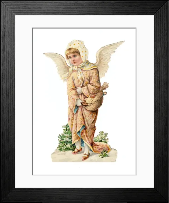 Framed Print : Angel with basket on a Victorian Christmas scrap Framed Print : Angel with basket on a Victorian Christmas scrap