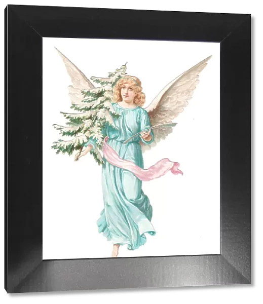Angel with tree on a Victorian Christmas scrap