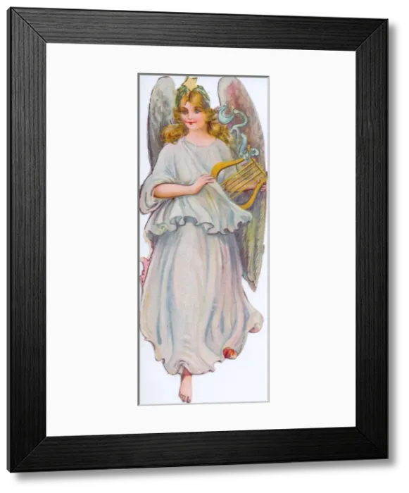 Framed Print : Angel with lyre on a Christmas scrap Framed Print : Angel with lyre on a Christmas scrap