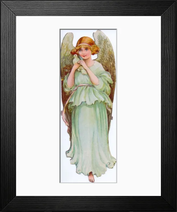 Framed Print : Angel with dove on a Christmas scrap Framed Print : Angel with dove on a Christmas scrap
