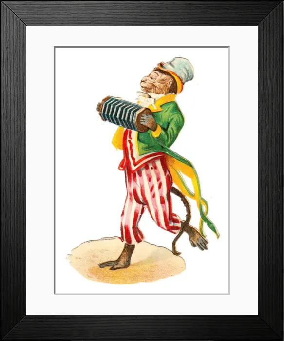 Framed Print : Musical monkey on a Victorian scrap Framed Print : Musical monkey on a Victorian scrap