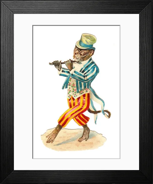 Framed Print : Musical monkey on a Victorian scrap Framed Print : Musical monkey on a Victorian scrap