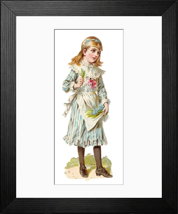 Framed Print : Girl with flowers on a Victorian scrap Framed Print : Girl with flowers on a Victorian scrap