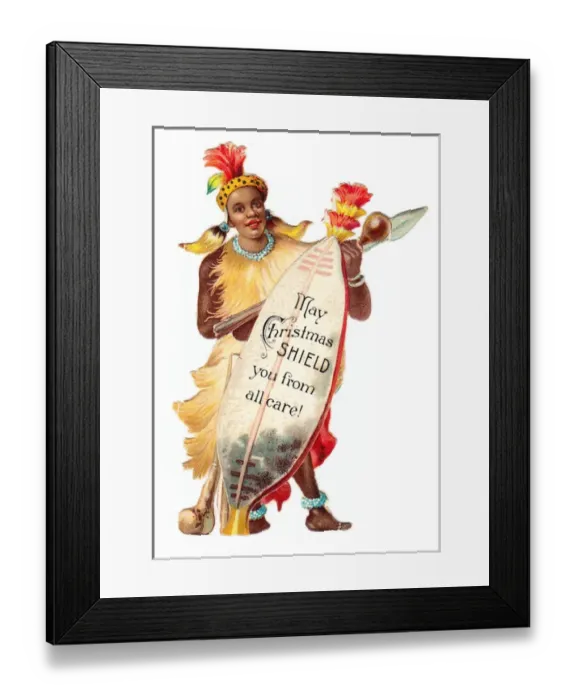 Framed Print : African man on a Victorian Christmas scrap Framed Print : African man on a Victorian Christmas scrap