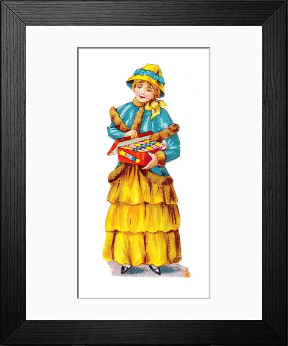 Framed Print : Woman with box of crackers on a Victorian Christmas scrap Framed Print : Woman with box of crackers on a Victorian Christmas scrap