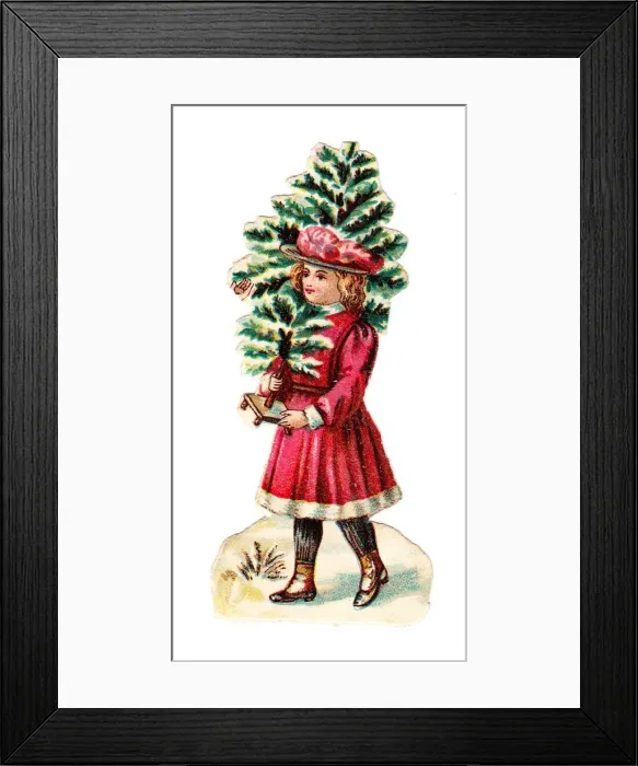 Framed Print : Girl with tree on a Victorian Christmas scrap Framed Print : Girl with tree on a Victorian Christmas scrap