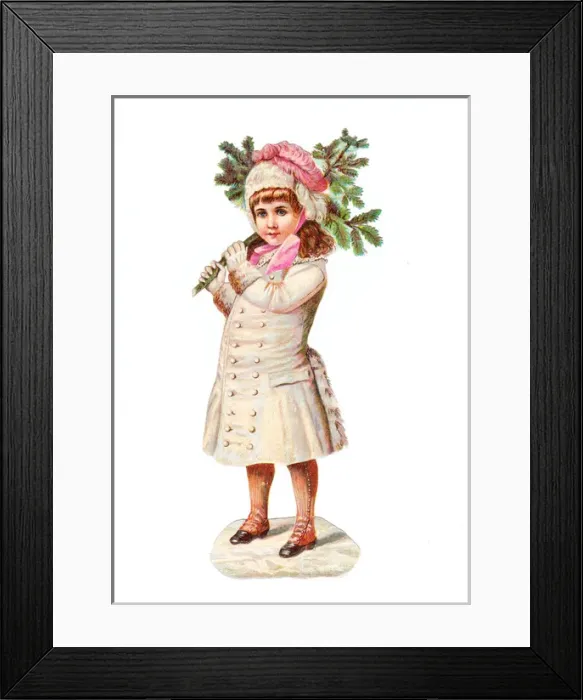 Framed Print : Girl with tree on a Victorian Christmas scrap Framed Print : Girl with tree on a Victorian Christmas scrap