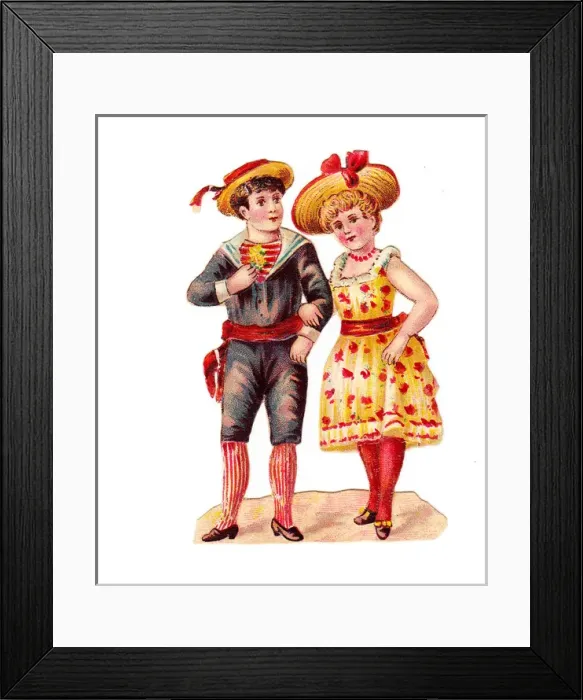 Framed Print : Boy and girl on a Victorian scrap Framed Print : Boy and girl on a Victorian scrap
