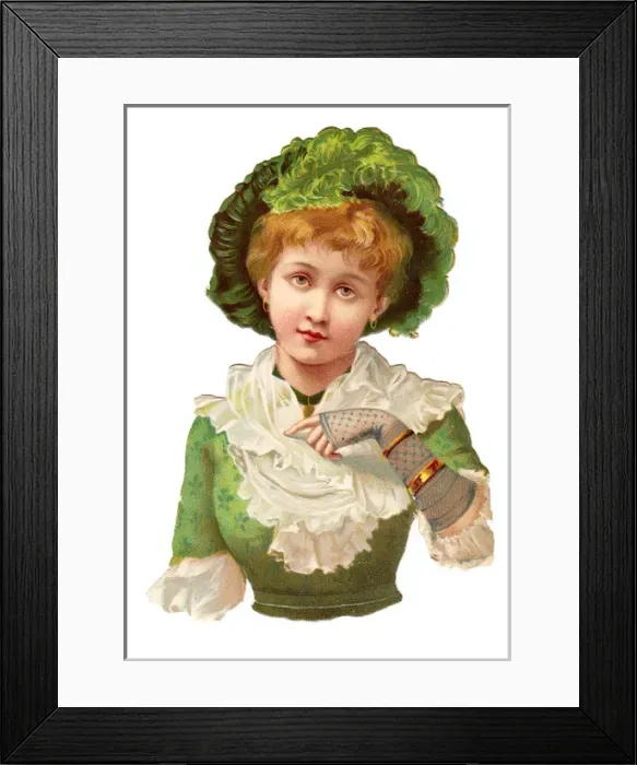 Framed Print : Elegant woman in green on a scrap Framed Print : Elegant woman in green on a scrap
