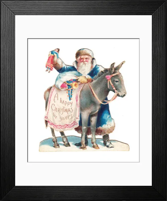 Framed Print : Father Christmas with donkey on a Victorian scrap Framed Print : Father Christmas with donkey on a Victorian scrap