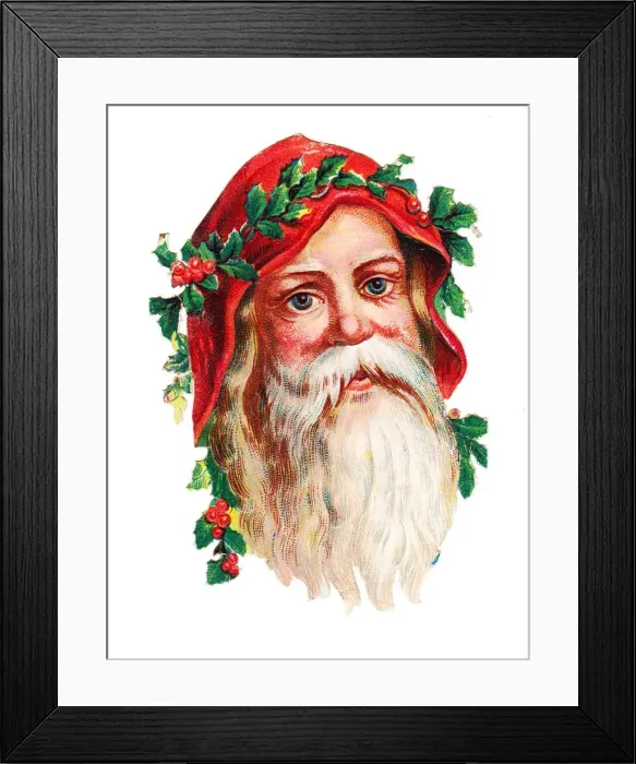 Framed Print : Father Christmas with holly on a Victorian scrap Framed Print : Father Christmas with holly on a Victorian scrap