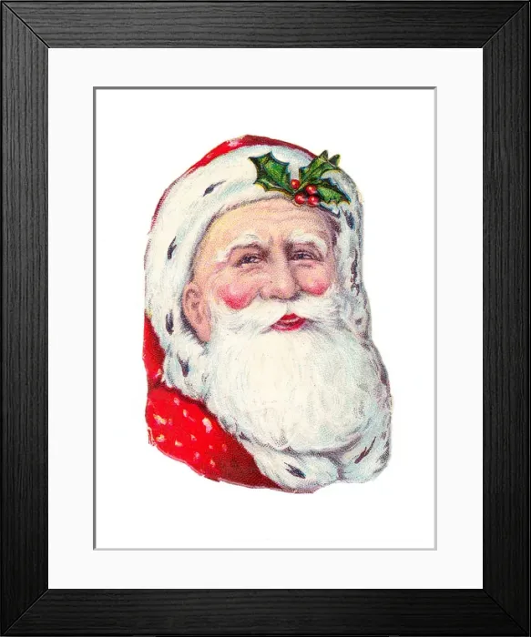 Framed Print : Father Christmas with holly on a Victorian scrap Framed Print : Father Christmas with holly on a Victorian scrap
