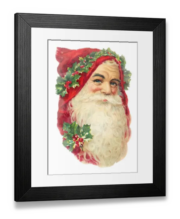 Framed Print : Father Christmas with holly on a Victorian scrap Framed Print : Father Christmas with holly on a Victorian scrap