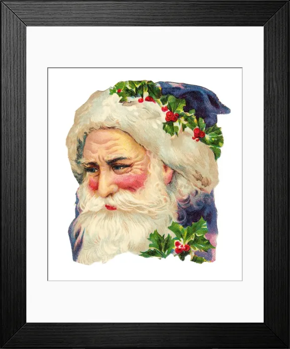 Framed Print : Father Christmas with holly on a Victorian scrap Framed Print : Father Christmas with holly on a Victorian scrap