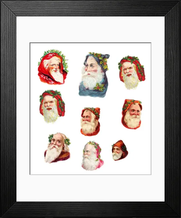 Framed Print : Father Christmas heads on nine Victorian scraps Framed Print : Father Christmas heads on nine Victorian scraps