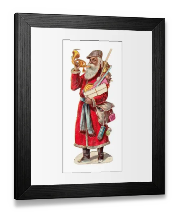Framed Print : Father Christmas with presents on a Victorian scrap Framed Print : Father Christmas with presents on a Victorian scrap