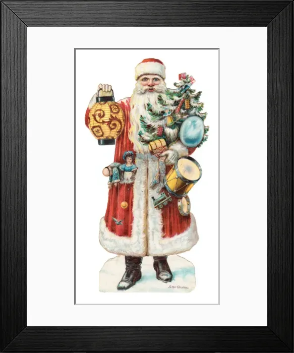 Framed Print : Father Christmas with presents on a Victorian scrap Framed Print : Father Christmas with presents on a Victorian scrap