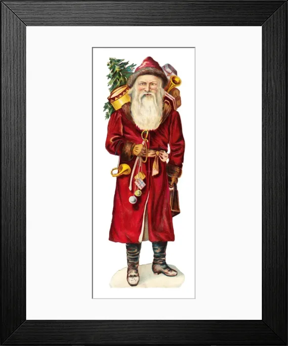 Framed Print : Father Christmas with presents on a Victorian scrap Framed Print : Father Christmas with presents on a Victorian scrap