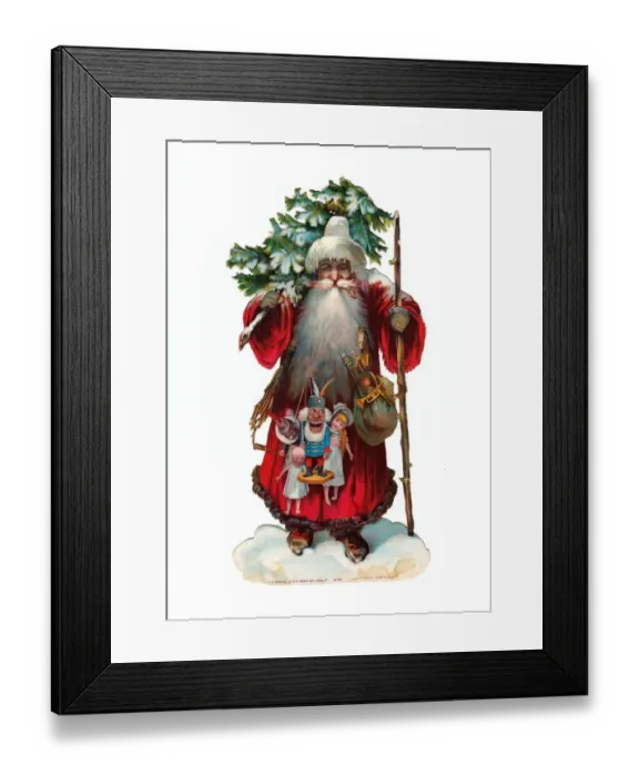 Framed Print : Father Christmas with presents on a Victorian scrap Framed Print : Father Christmas with presents on a Victorian scrap