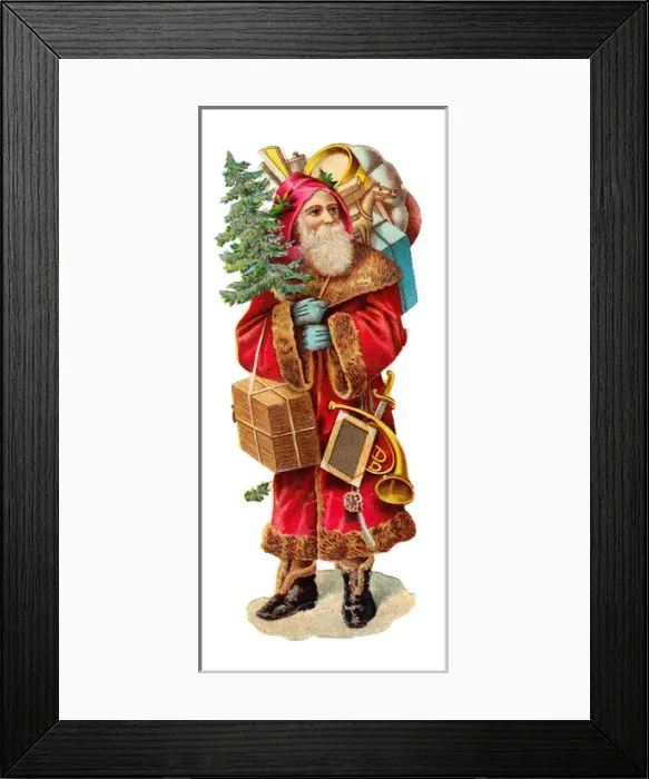 Framed Print : Father Christmas with presents on a Victorian scrap Framed Print : Father Christmas with presents on a Victorian scrap
